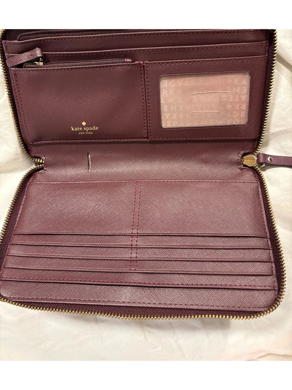 Kate Spade Lacey Zip-Around Wallet — Deep Plum Saffiano — Size OS 👛
